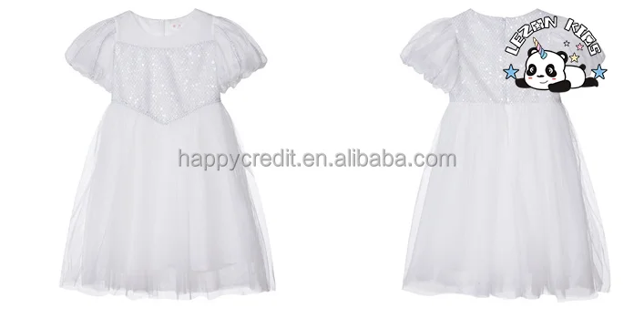 LEZONKIDS - Chegada Nova Personalizável Vestido de Criança com Manga Bufante e Lantejoulas para Festa de Tule e Mesh para Meninas de 2-14T